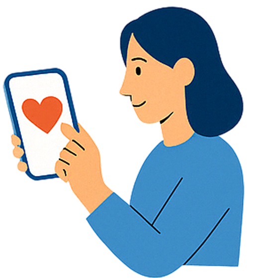 Woman with a cell phone graphic